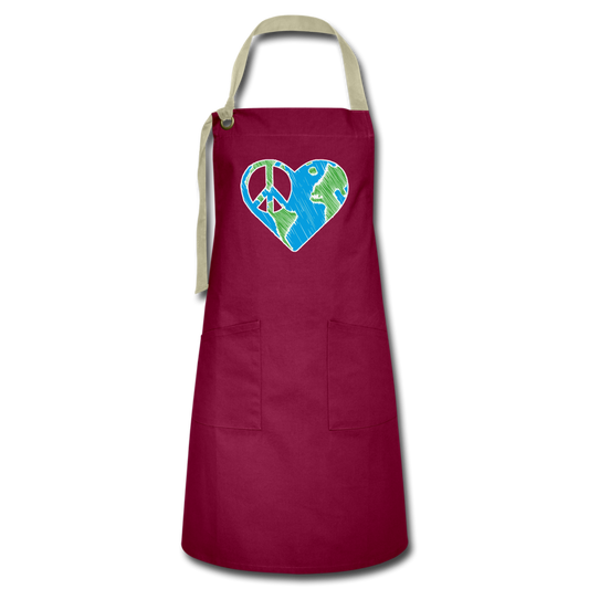 I Heart Peace- Artisan Apron - burgundy/khaki