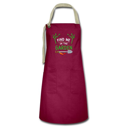 Find Me In The Garden- Artisan Apron - burgundy/khaki