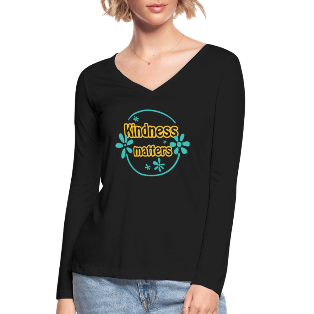 Kindness Matters - Women’s Long Sleeve  V-Neck Flowy Tee - black