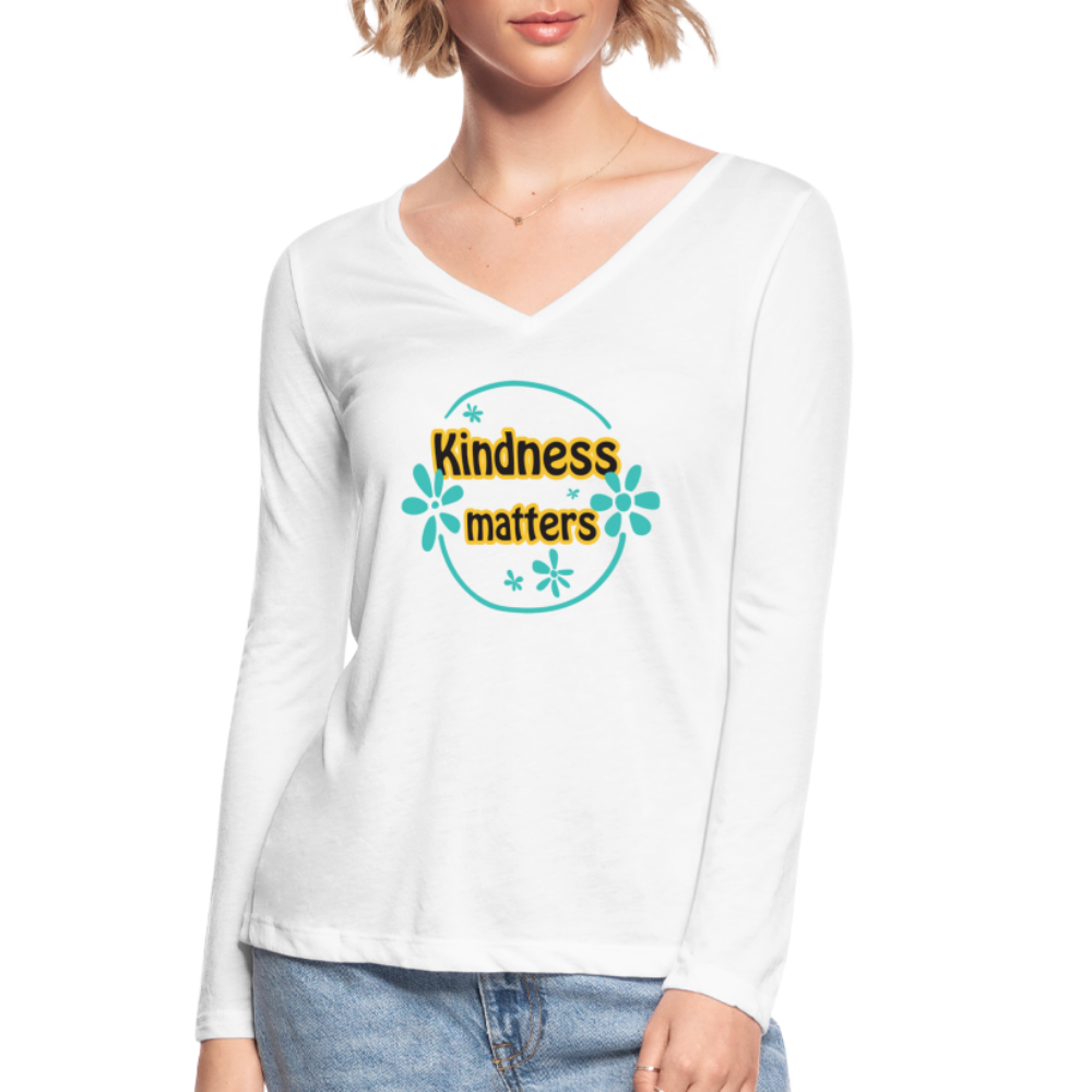 Women’s Long Sleeve  V-Neck Flowy Tee - white