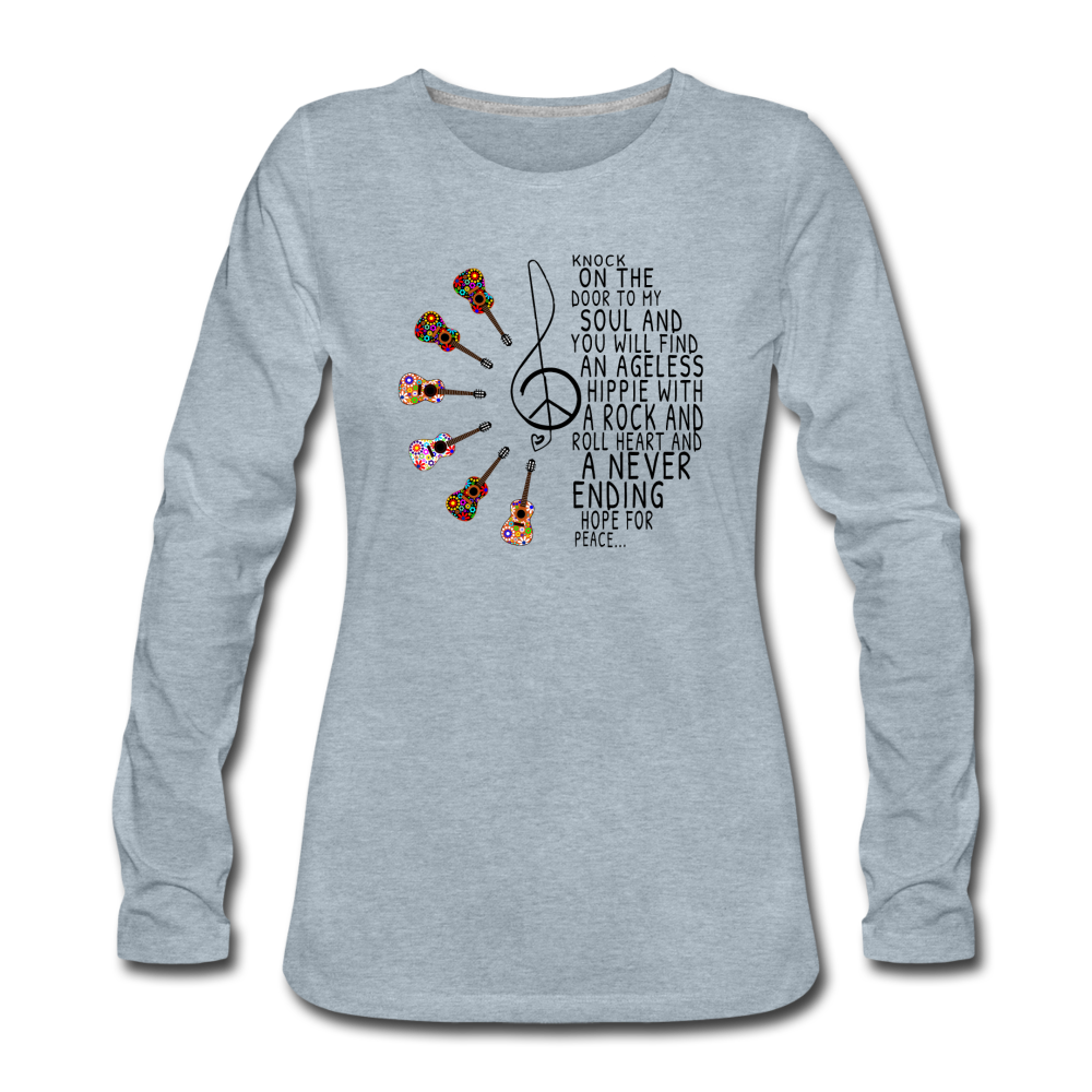 Hippie Soul - Rock n Roll Heart Women's Premium Long Sleeve T-Shirt - heather ice blue
