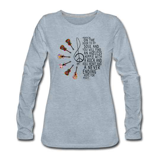 Hippie Soul - Rock n Roll Heart Women's Premium Long Sleeve T-Shirt - heather ice blue