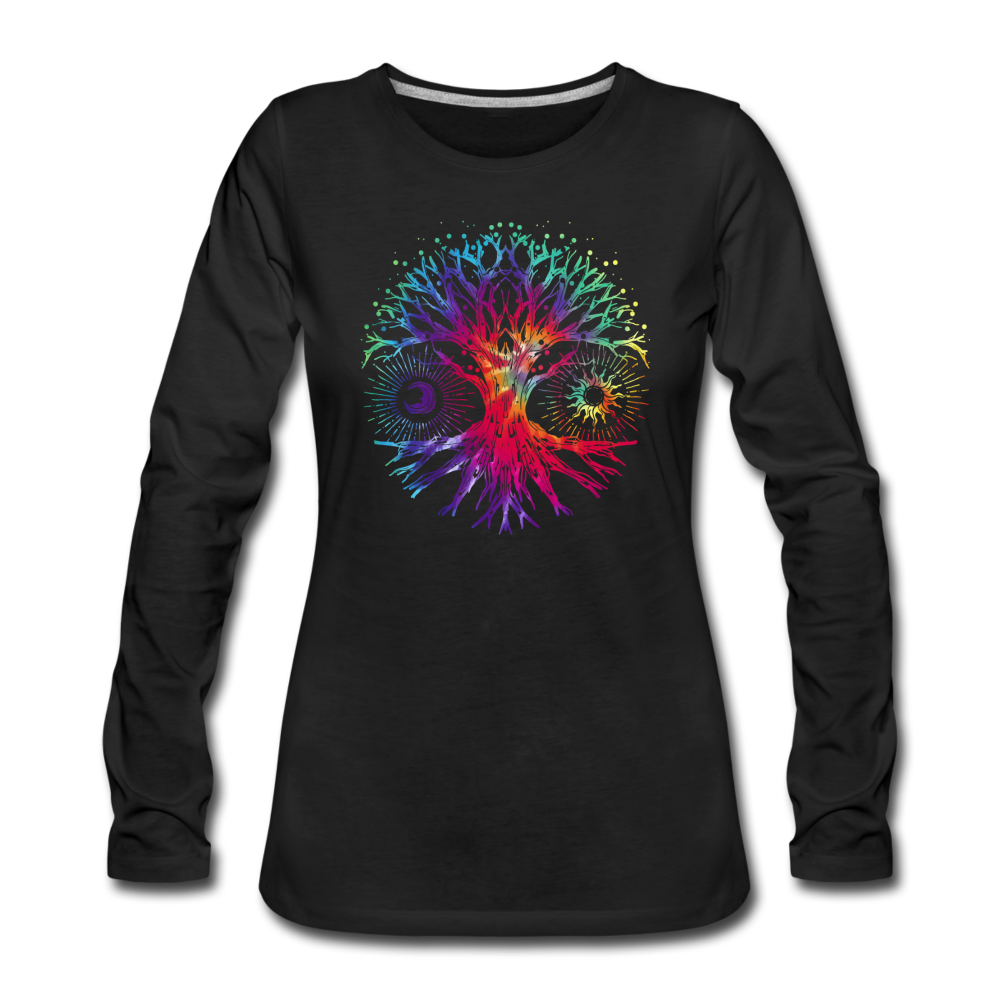 Tie Dye Tree Of Life- Women's Premium Long Sleeve T-Shirt - black