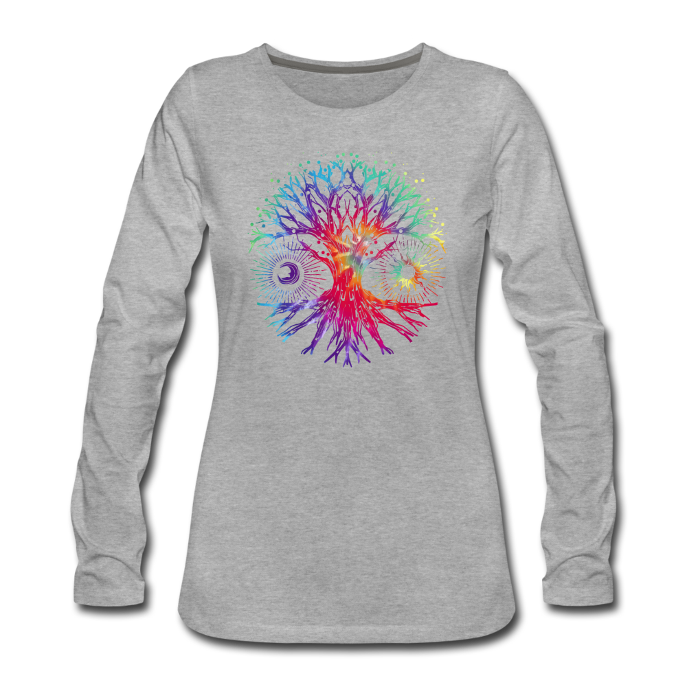 Tie Dye Tree Of Life- Women's Premium Long Sleeve T-Shirt - heather gray