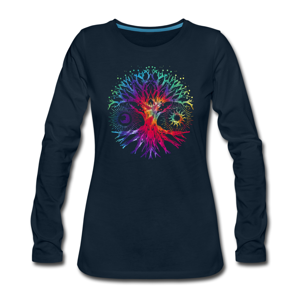 Tie Dye Tree Of Life- Women's Premium Long Sleeve T-Shirt - deep navy