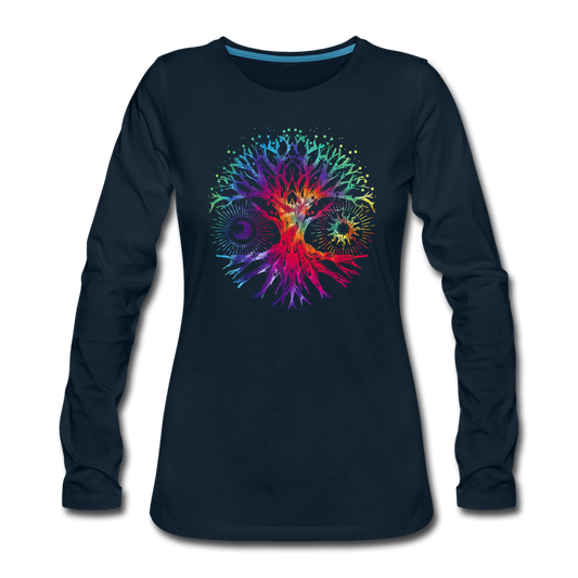 Tie Dye Tree Of Life- Women's Premium Long Sleeve T-Shirt - deep navy
