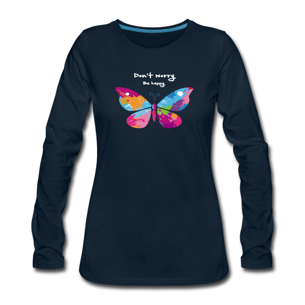 Be Happy- Long Sleeve T-Shirt - deep navy