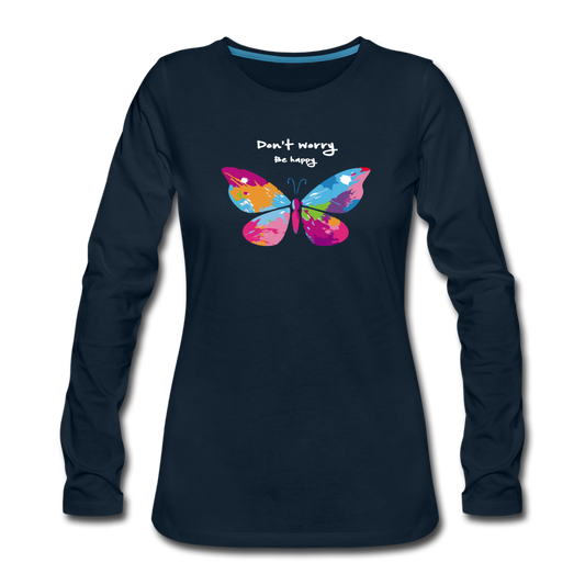 Be Happy- Long Sleeve T-Shirt - deep navy