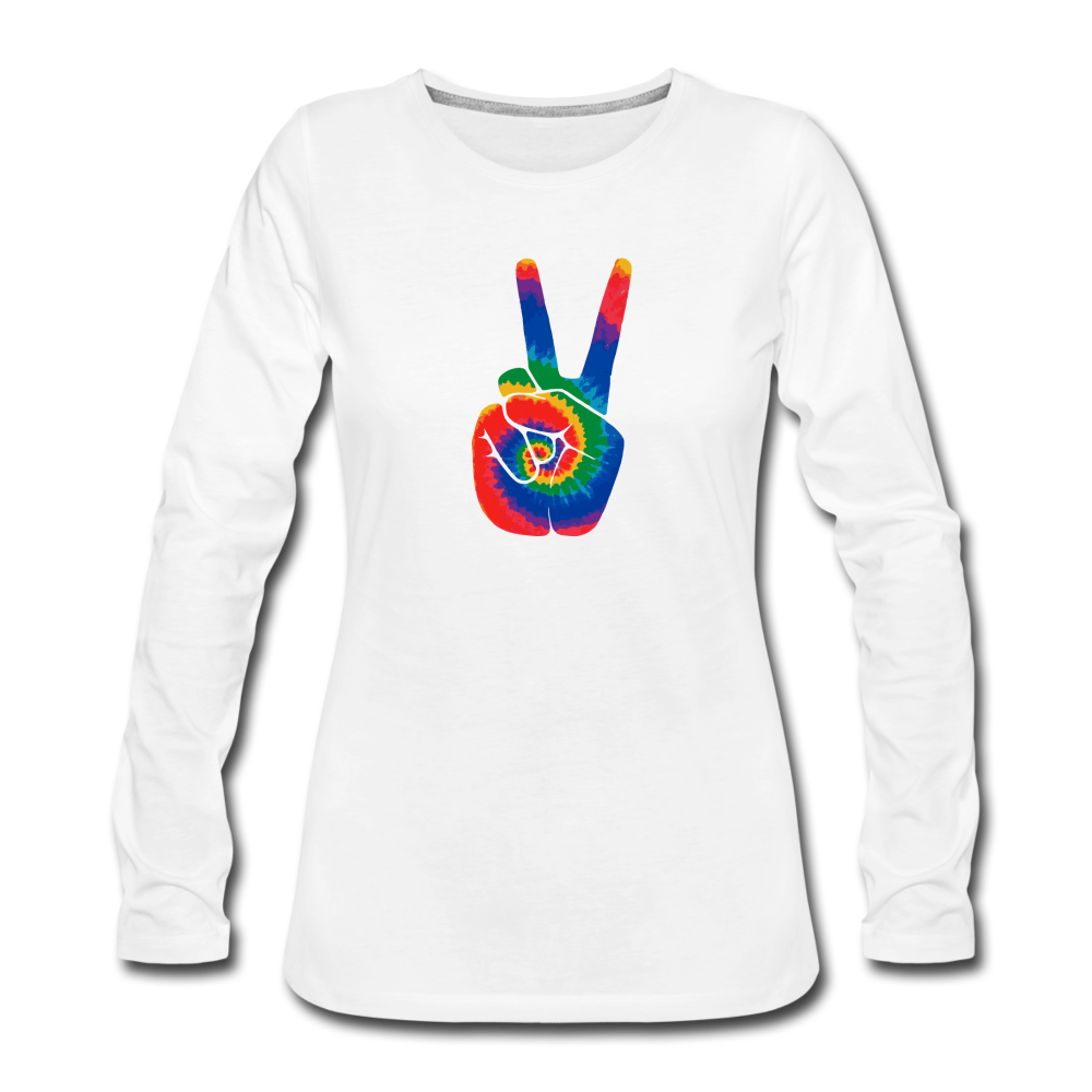 Tie Dye Peace Sign- Long Sleeve T-Shirt - white