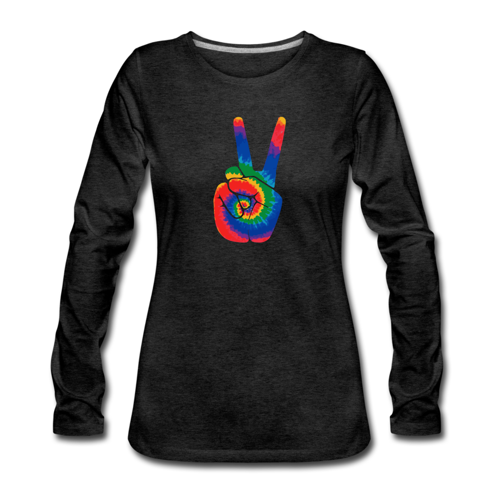 Tie Dye Peace Sign- Long Sleeve T-Shirt - charcoal grey