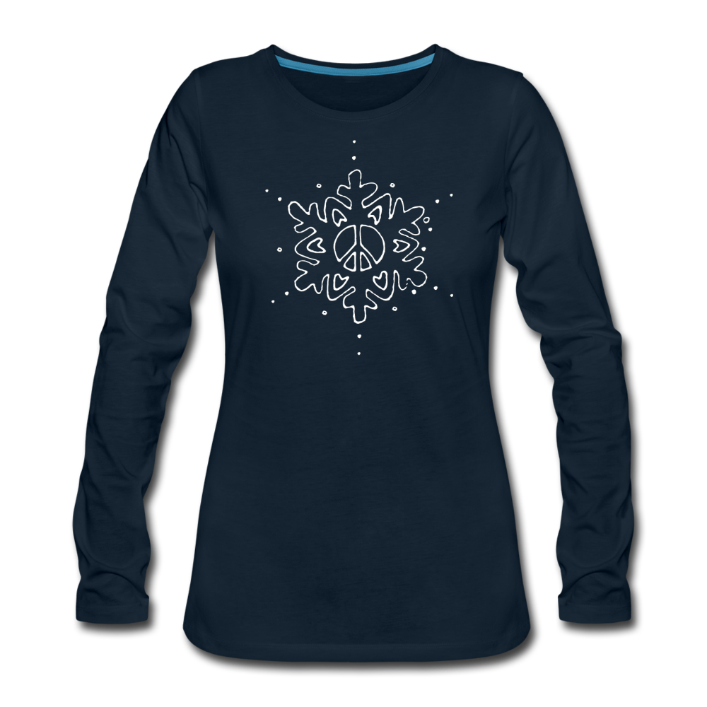 Peace Love Snowflake Women's Premium Long Sleeves - deep navy