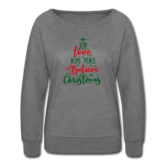 Peace Love Joy Christmas Tree- Women’s Crewneck Sweatshirt - heather gray