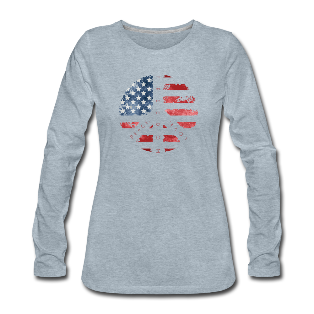 Peace Love Freedom Women's Premium Long Sleeve T-Shirt - heather ice blue