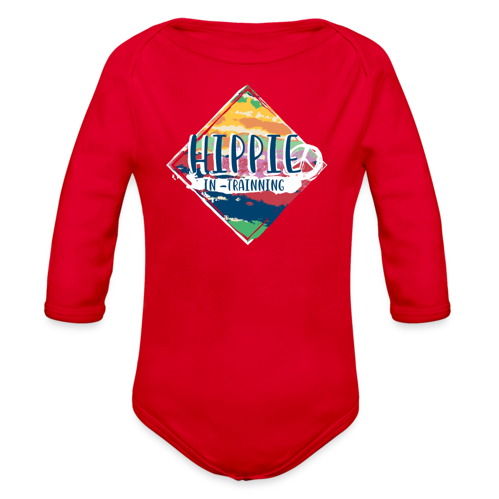 Hippie In Training Organic Long Sleeve Baby Bodysuit - red