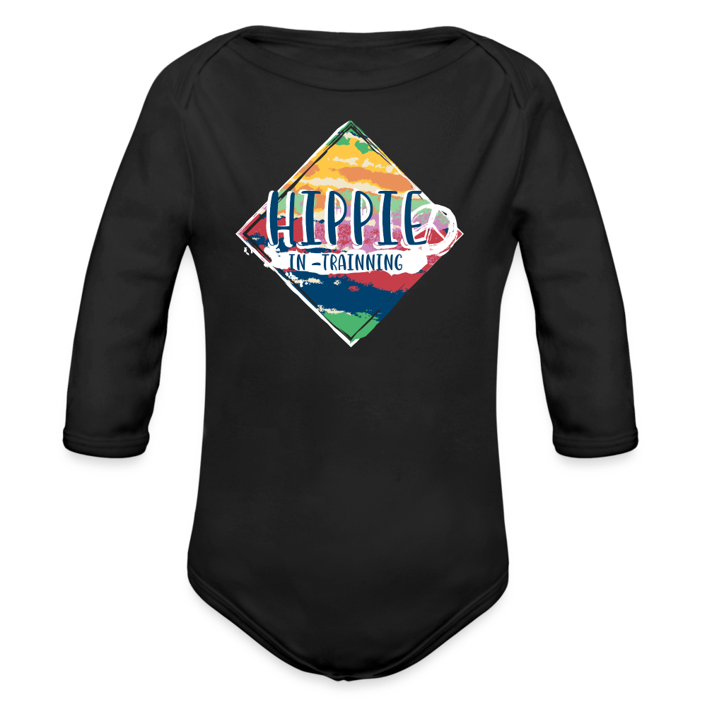 Hippie In Training Organic Long Sleeve Baby Bodysuit - black