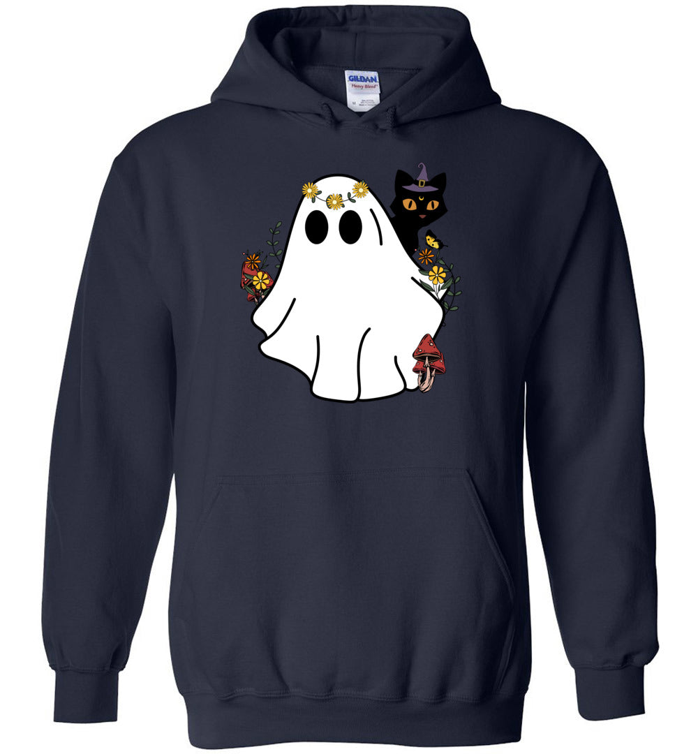 Halloween Ghost And Cat Heavy Blend Hoodie