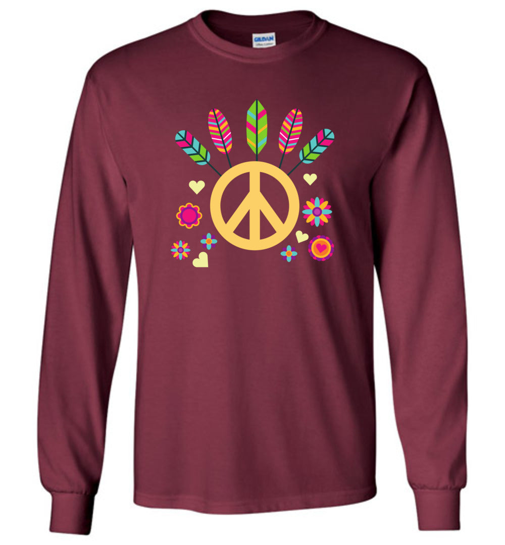 Peace with Colored Feathers Long Sleeve T-Shirt