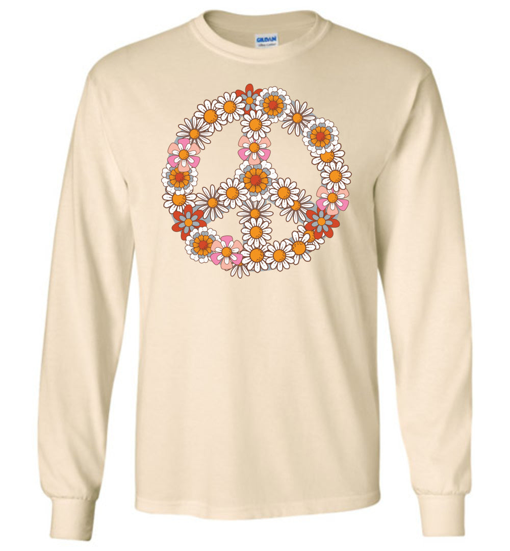Fall Floral Peace Sign Long Sleeve T-shirt