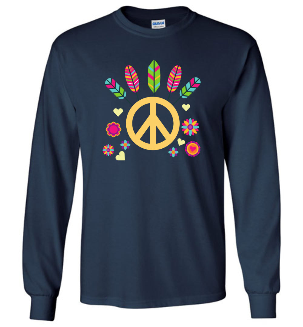 Peace with Colored Feathers Long Sleeve T-Shirt