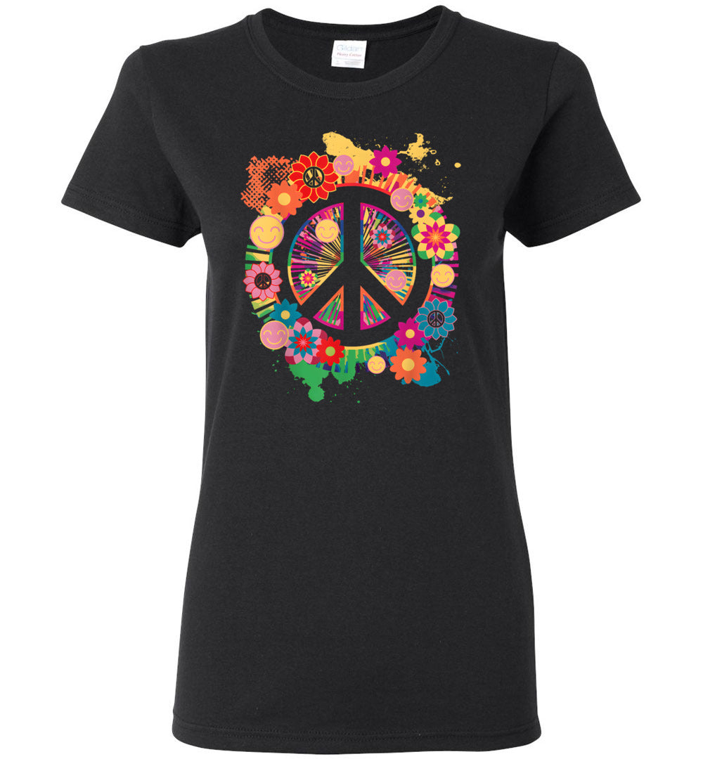 Peace Sign Colorful Flowers Short-Sleeve T-Shirt