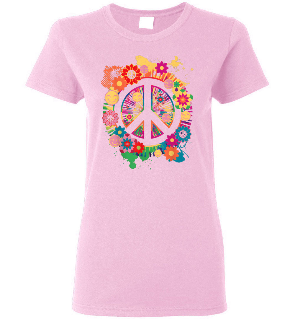 Peace Sign Colorful Flowers Short-Sleeve T-Shirt