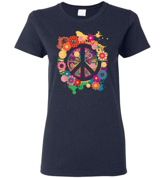 Peace Sign Colorful Flowers Short-Sleeve T-Shirt