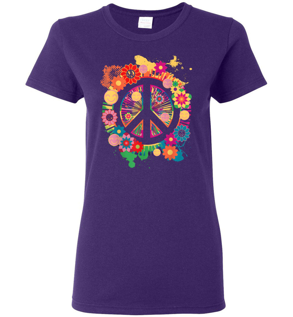 Peace Sign Colorful Flowers Short-Sleeve T-Shirt