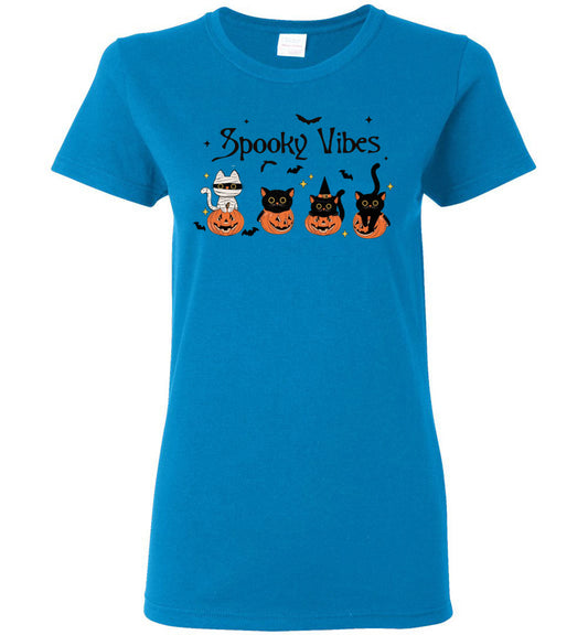 Cat Spooky Vibes Ladies Short-Sleeve T-Shirt