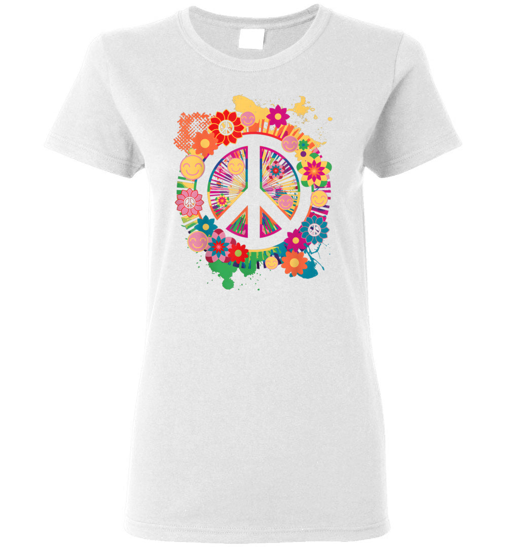 Peace Sign Colorful Flowers Short-Sleeve T-Shirt