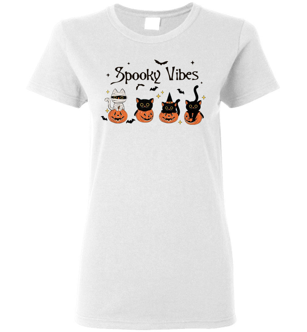 Cat Spooky Vibes Ladies Short-Sleeve T-Shirt