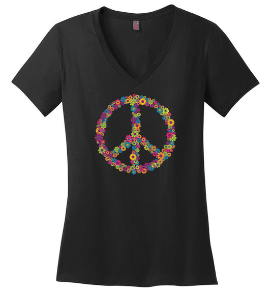 Hippie Floral Peace Sign V-necks
