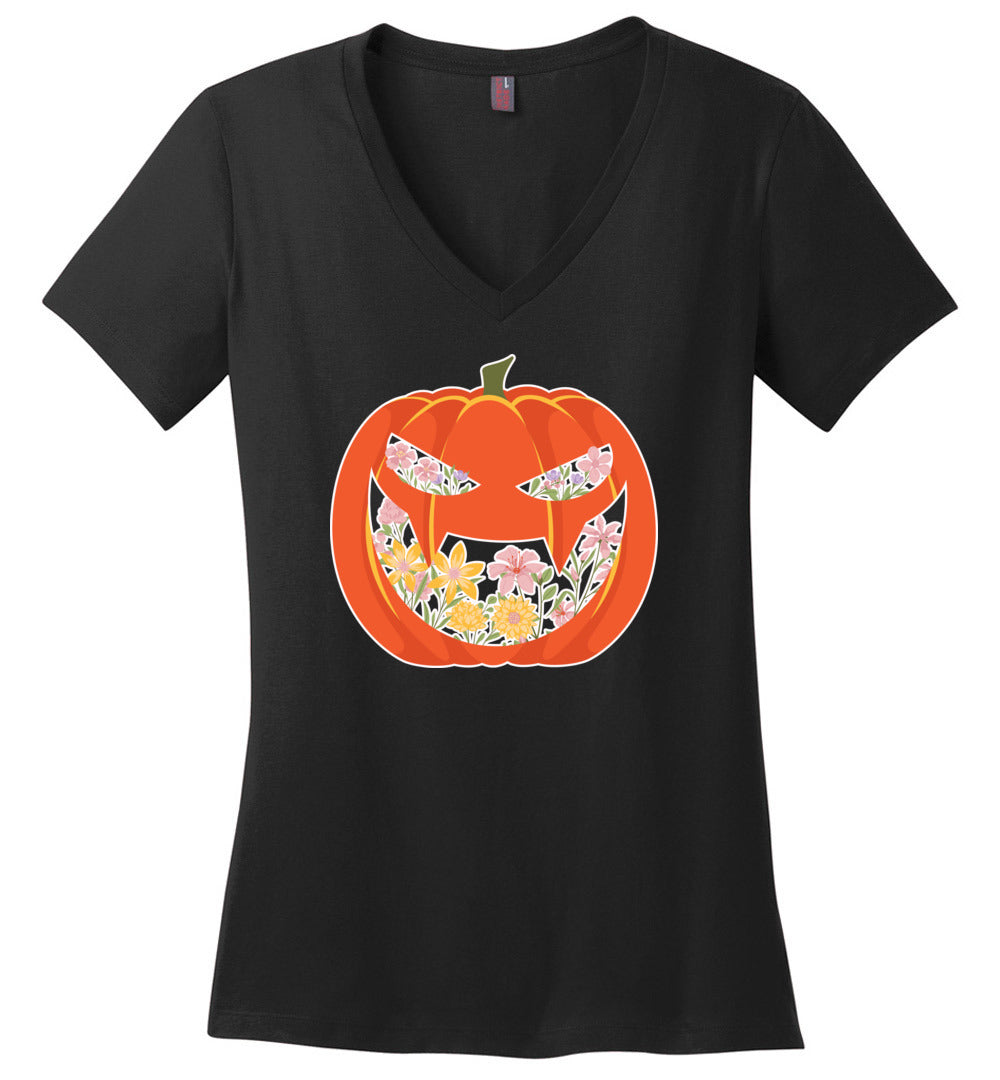 Pumpkin Flower Floral V-Neck