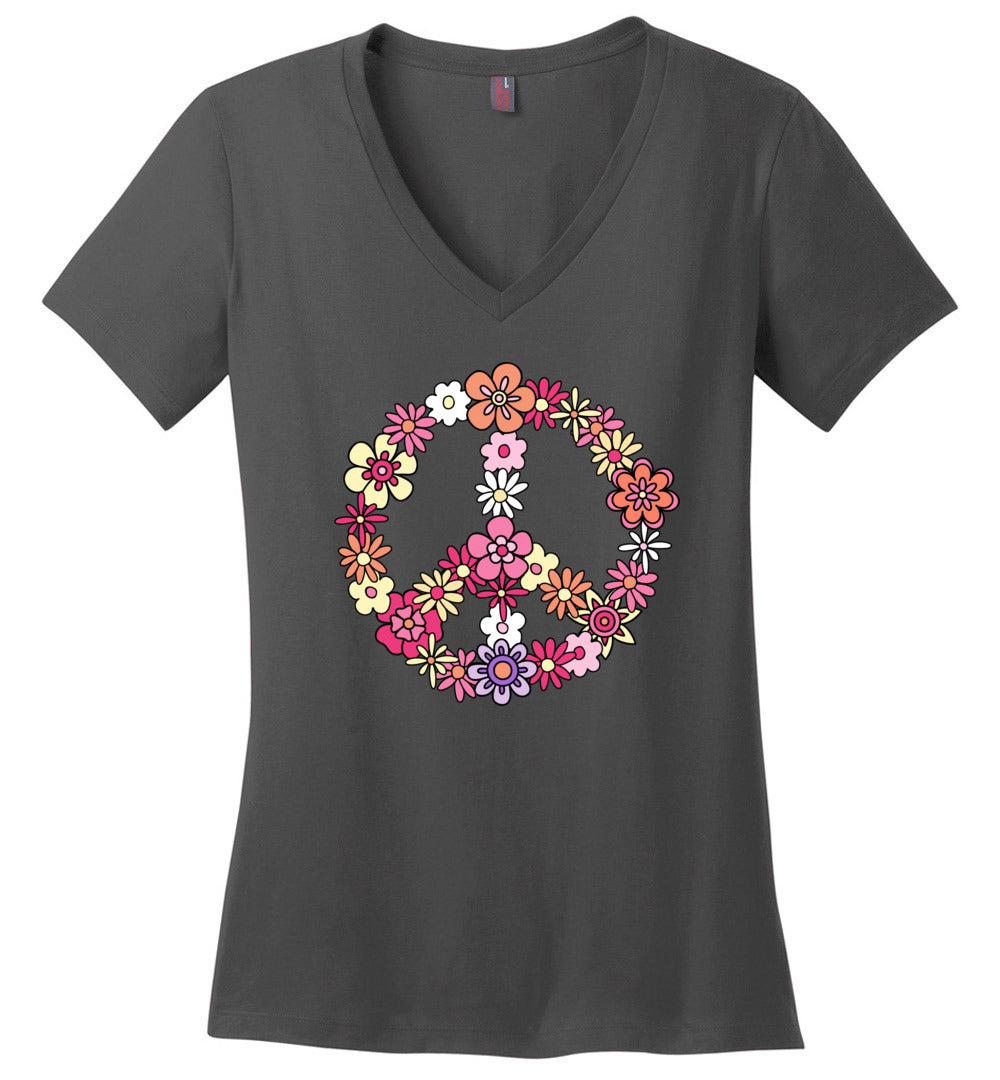 Flower Peace Sign V-Neck