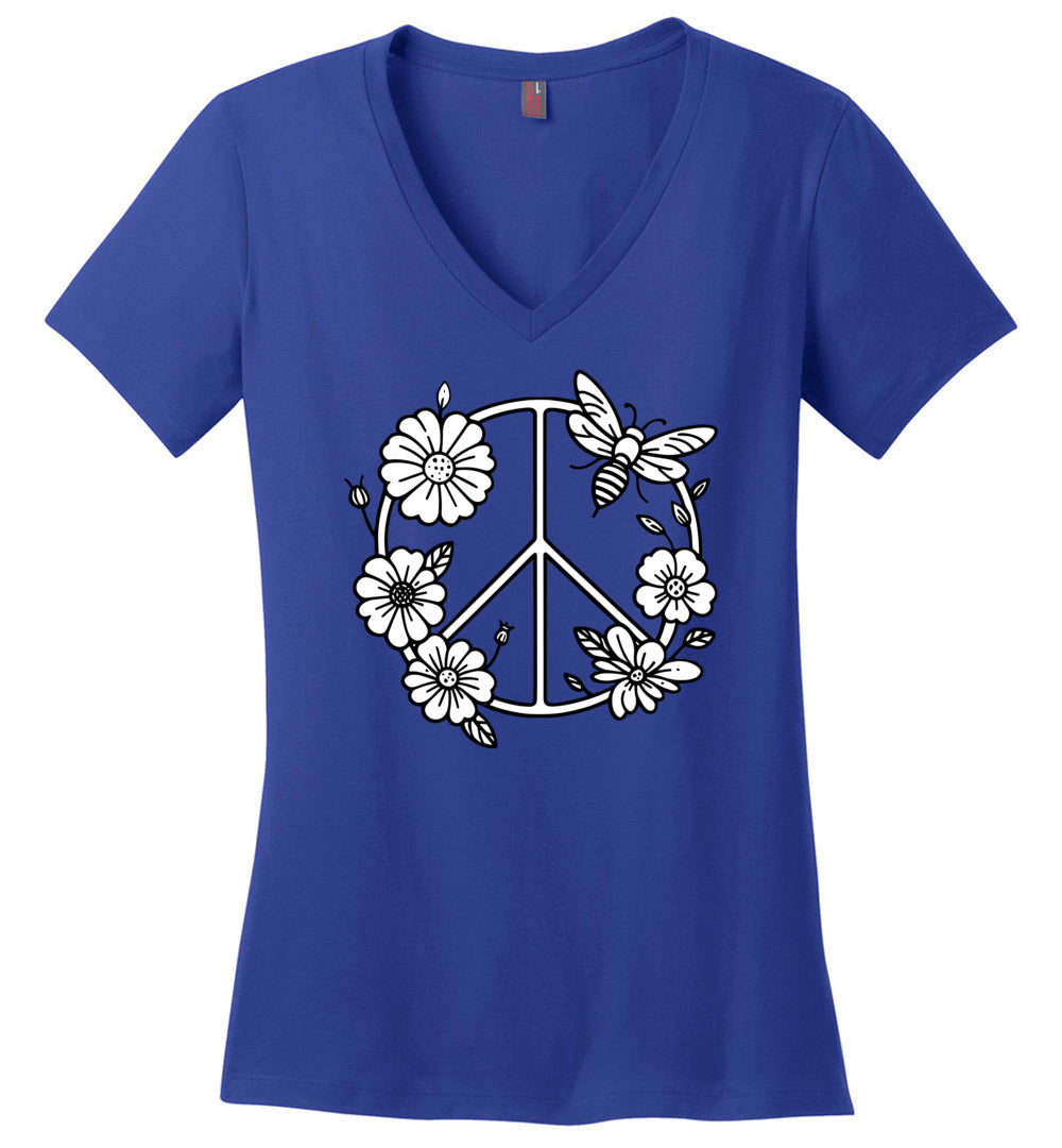 Floral Spring Peace Sign V-neck