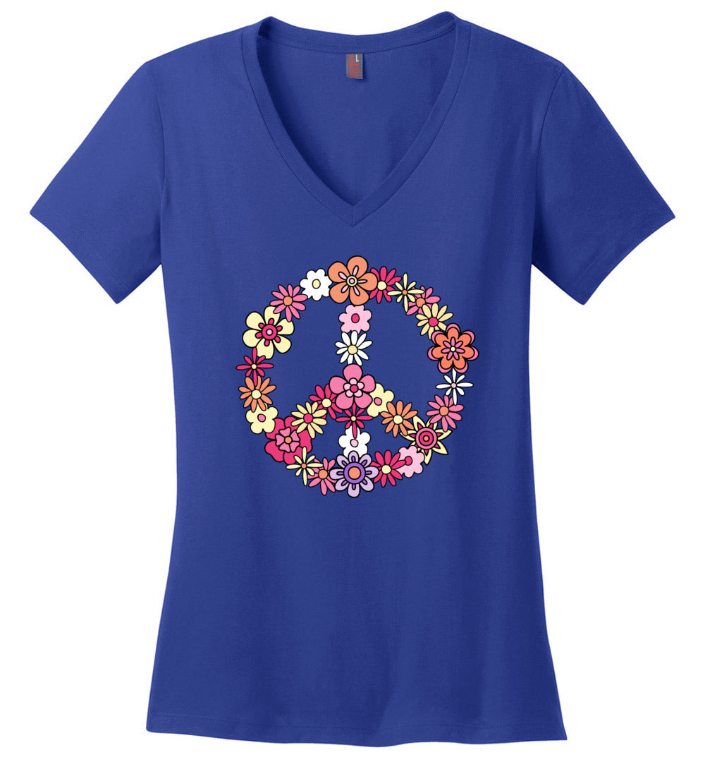 Flower Peace Sign V-Neck