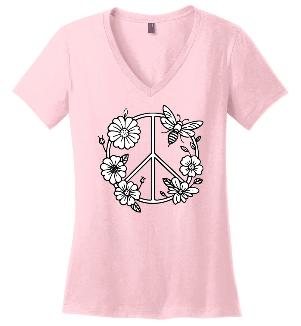 Floral Spring Peace Sign V-neck