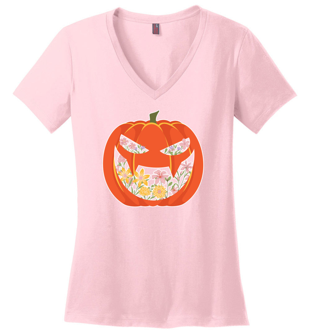 Pumpkin Flower Floral V-Neck