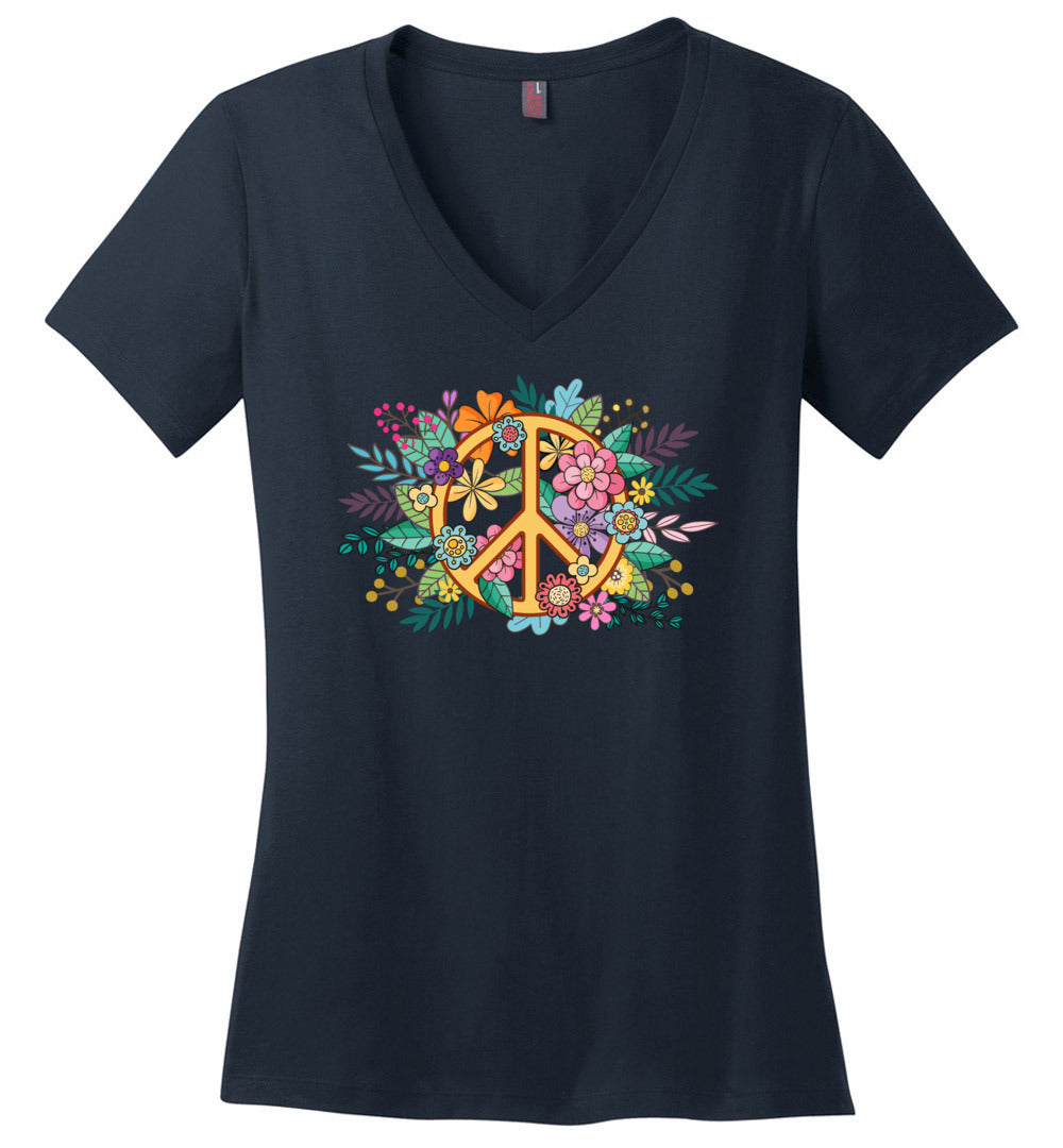 Floral Peace Sign V-neck