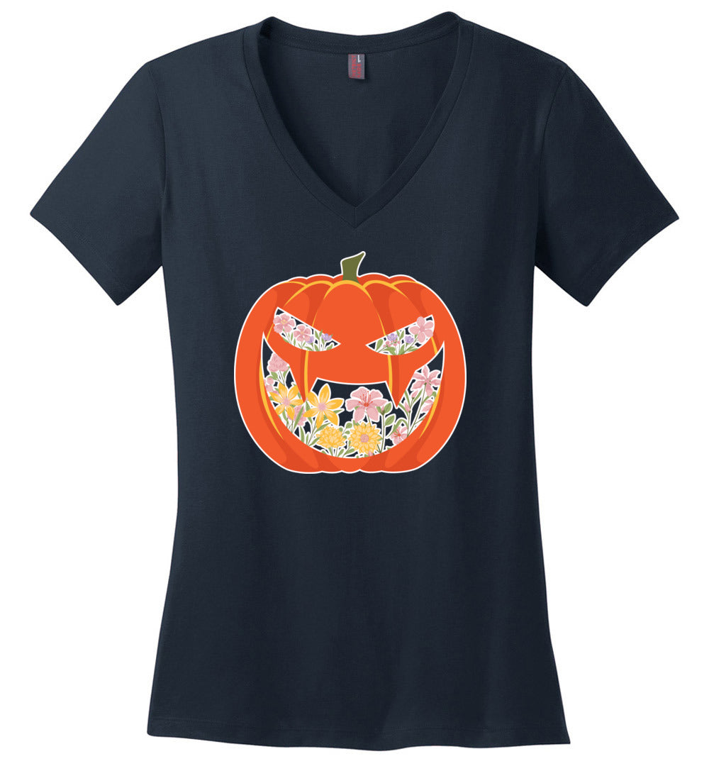 Pumpkin Flower Floral V-Neck