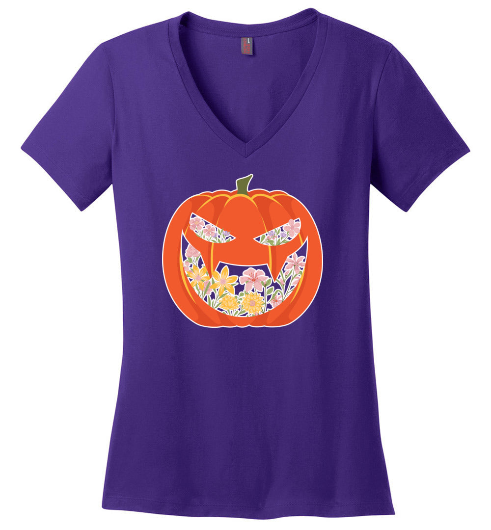 Pumpkin Flower Floral V-Neck