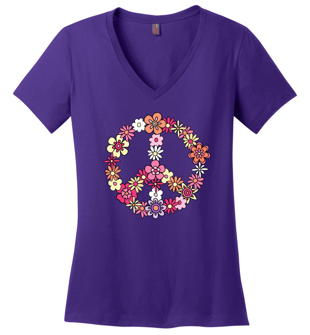 Flower Peace Sign V-Neck