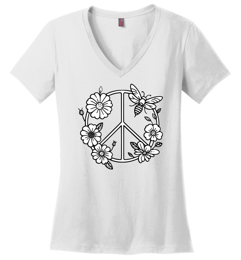 Floral Spring Peace Sign V-neck