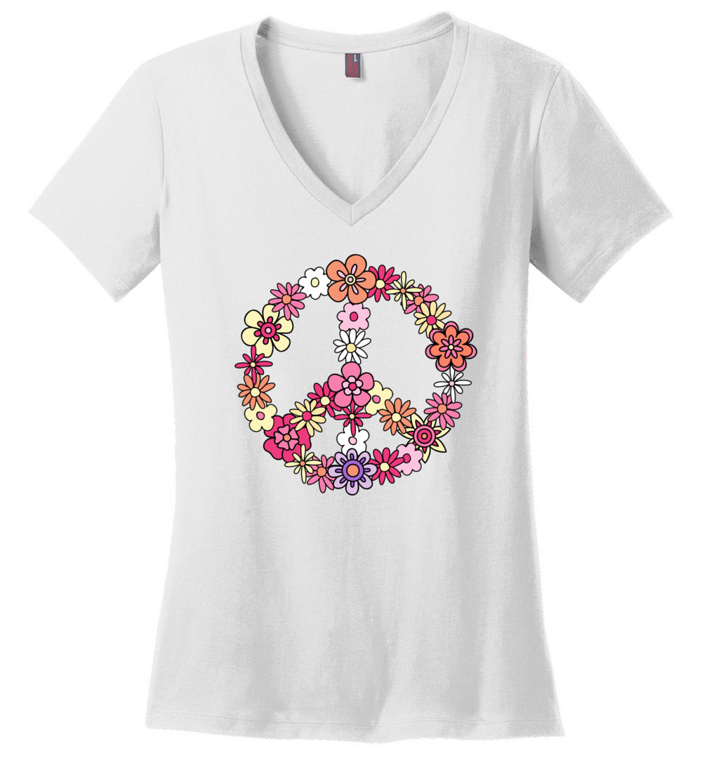 Flower Peace Sign V-Neck