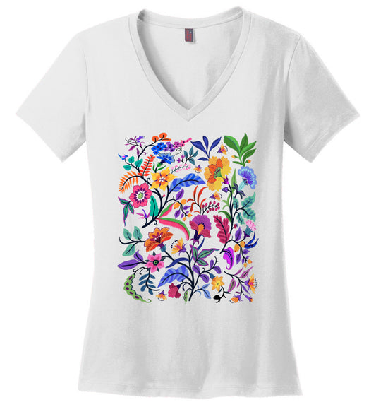 Colorful Floral Blooming V-neck