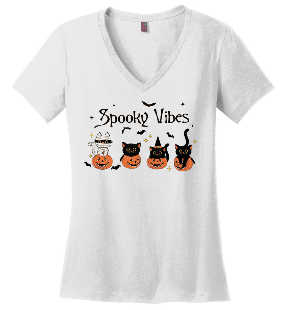 Cat Spooky Vibes Ladies V-necks