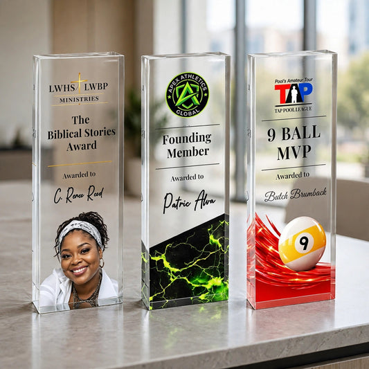 Personalized Clear Acrylic Award Plaque with Custom Base Design | Corporate Trophy
