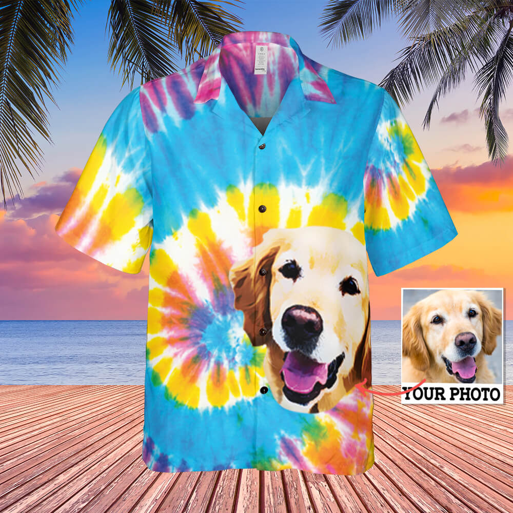 Custom Pet Face - Tie Dye Regular Fit Hawaiian Shirt