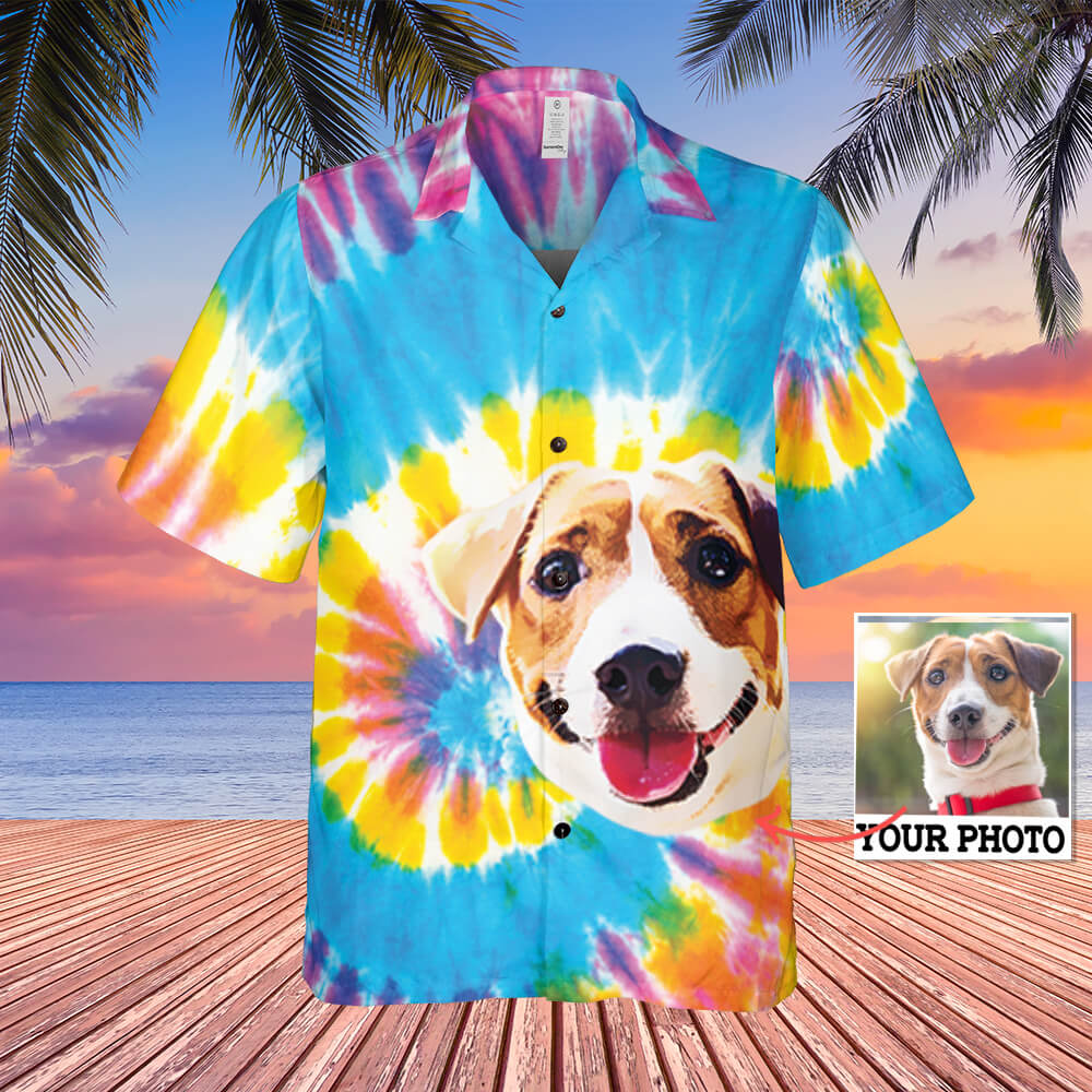 Custom Pet Face - Tie Dye Regular Fit Hawaiian Shirt