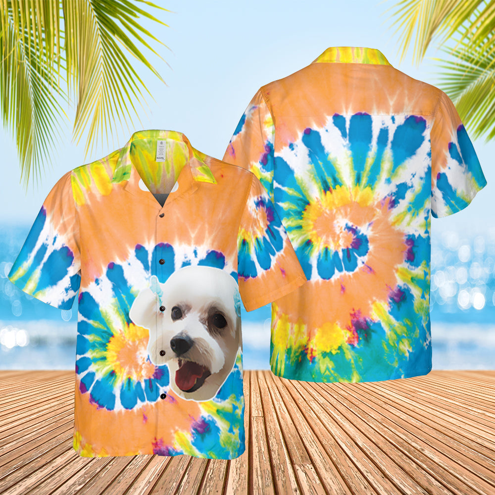 Custom Pet Face - Tie Dye Regular Fit Hawaiian Shirt