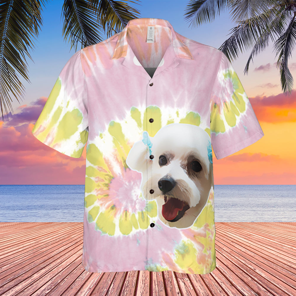 Custom Pet Face - Tie Dye Regular Fit Hawaiian Shirt